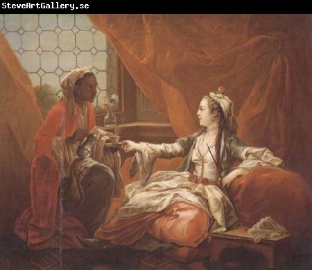 LOO, Carle van Une Sultane Prenant le cafe que lui presente une negresse (mk32)